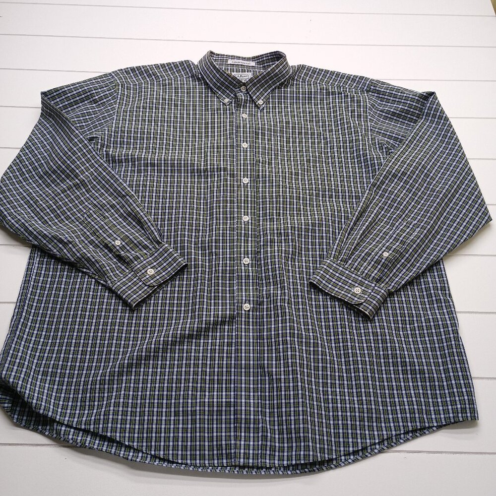 L.L.Bean Blue Green Plaid Wrinkle Resistant Button Down Shirt Mens XXL